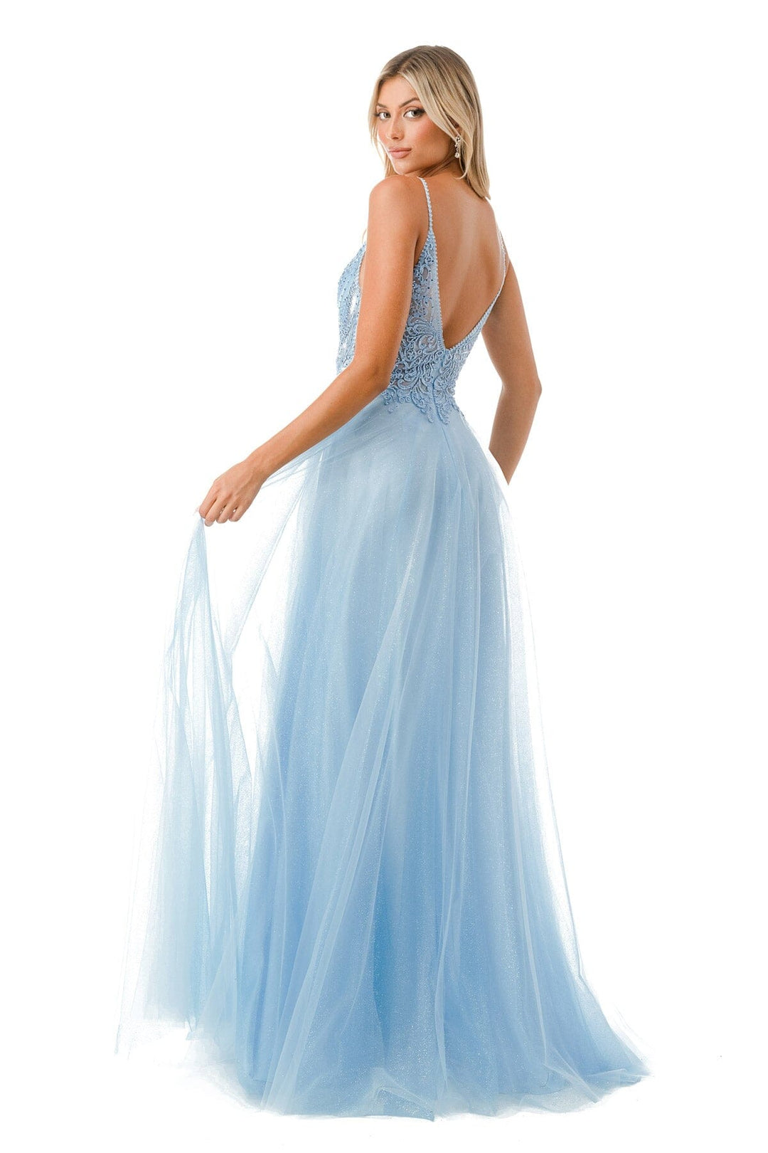 Embellished Deep V-Neck Tulle Gown by Coya L2688