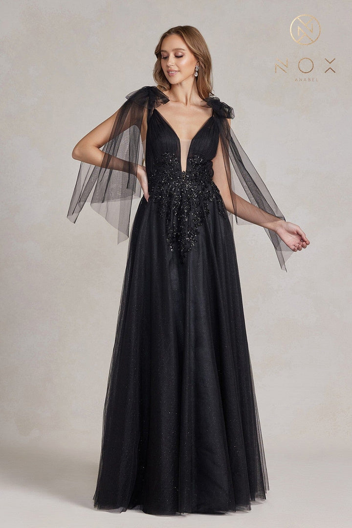 Embellished Glitter Tulle Gown by Nox Anabel E1075