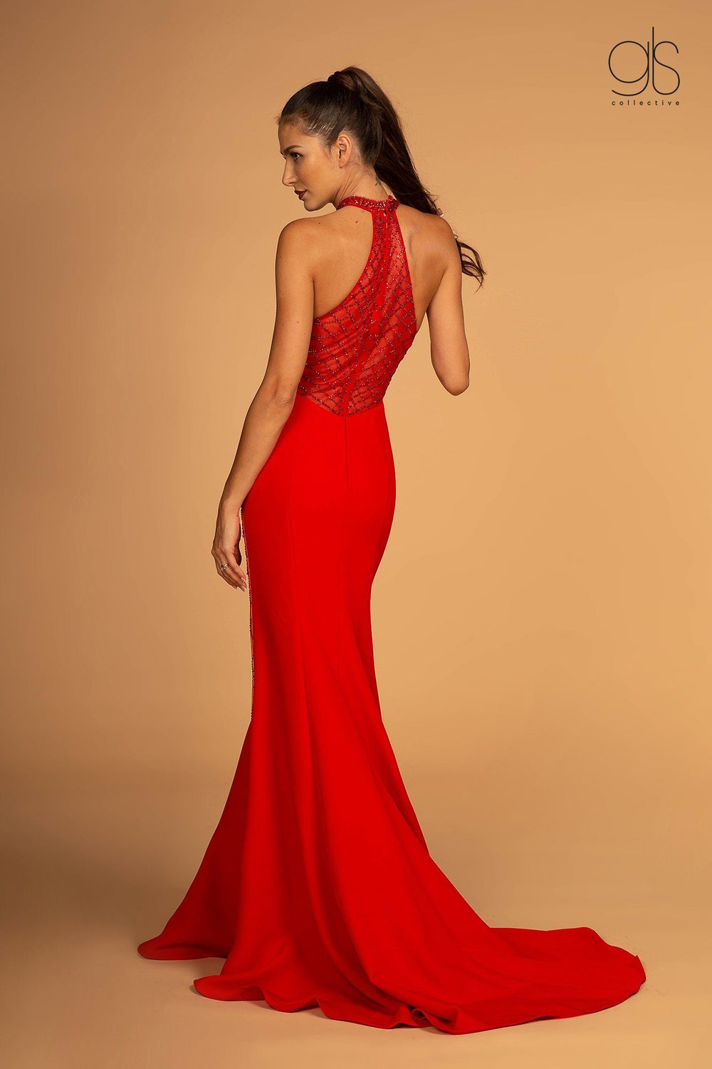 Embellished High Halter Jersey Trumpet Dress by Elizabeth K GL2640-Long Formal Dresses-ABC Fashion