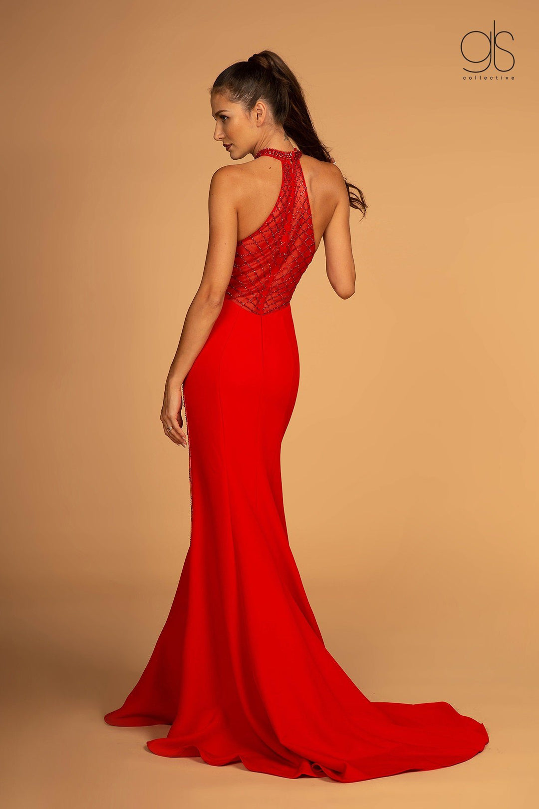 Embellished High Halter Jersey Trumpet Dress by Elizabeth K GL2640-Long Formal Dresses-ABC Fashion