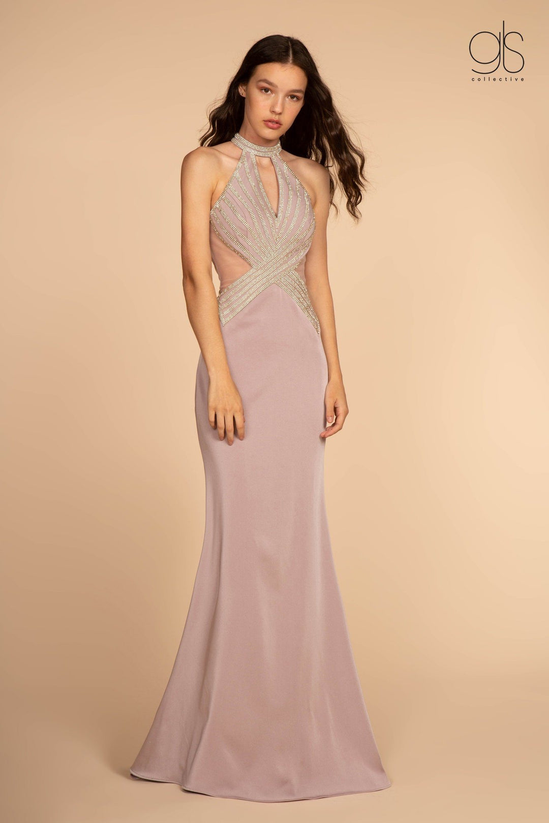 Embellished High Halter Trumpet Dress by Elizabeth K GL2573-Long Formal Dresses-ABC Fashion