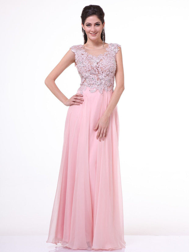 Embellished Illusion Evening Dress by Cinderella Divine CJ1022-Long Formal Dresses-ABC Fashion