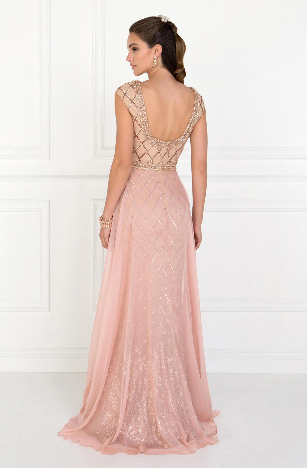 Embellished Long Pink Cap Sleeve Dress by Elizabeth K GL1577-Long Formal Dresses-ABC Fashion