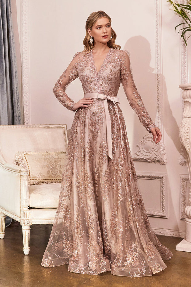 Embellished Long Sleeve Gown by Cinderella Divine CD233