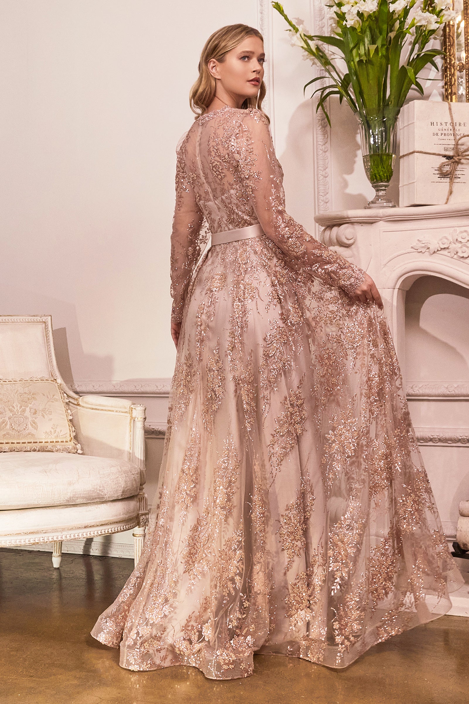 Rose gold long sleeve gown online