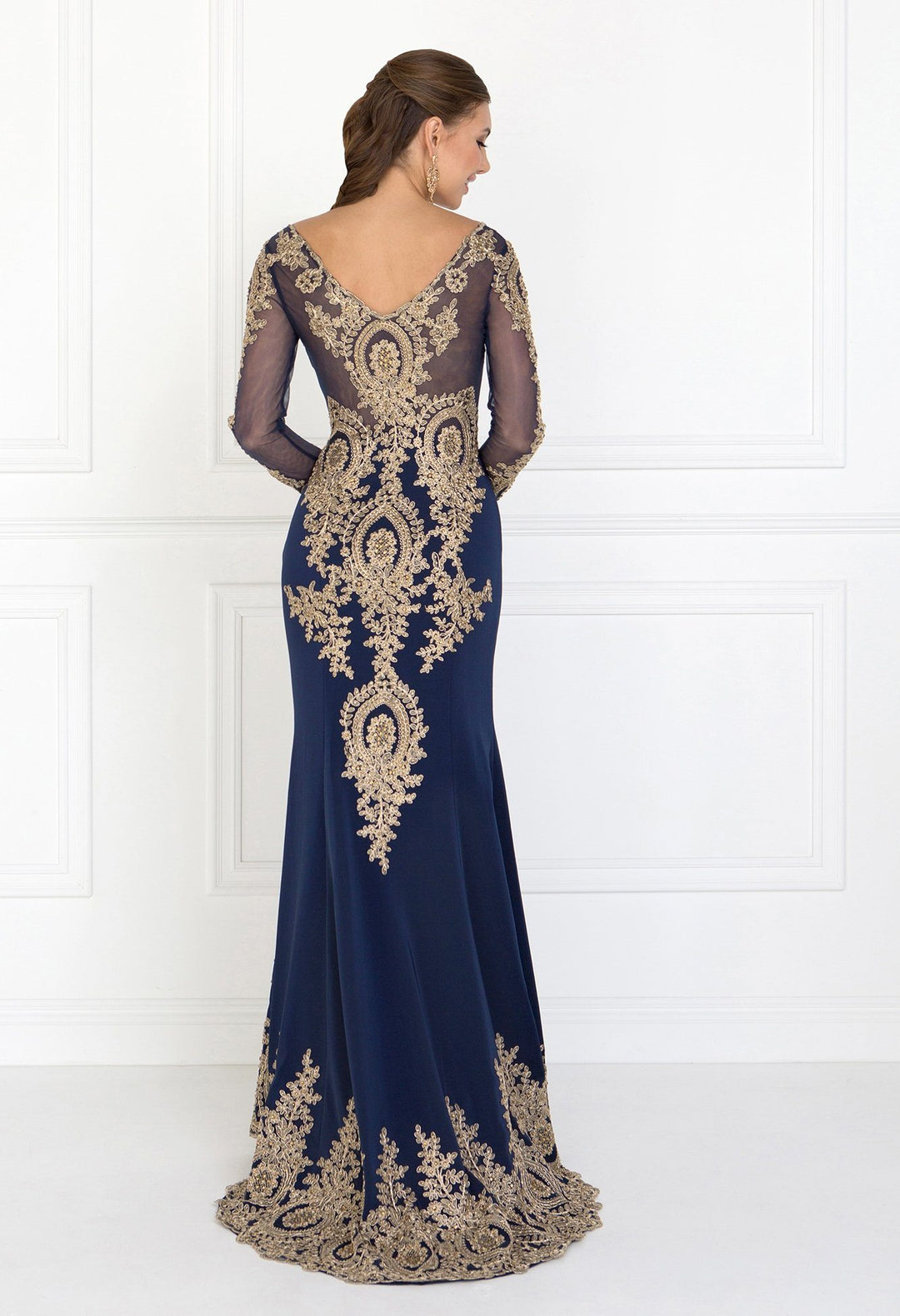 Embellished Long-Sleeve Mermaid Gown by Elizabeth K GL1597-Long Formal Dresses-ABC Fashion
