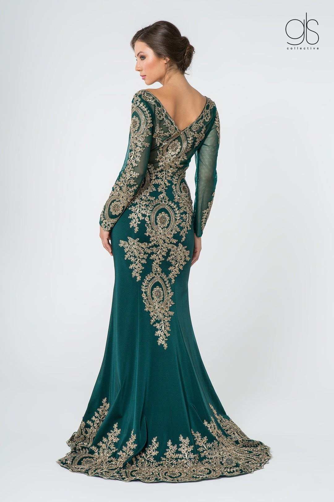 Embellished Long-Sleeve Mermaid Gown by Elizabeth K GL1597-Long Formal Dresses-ABC Fashion