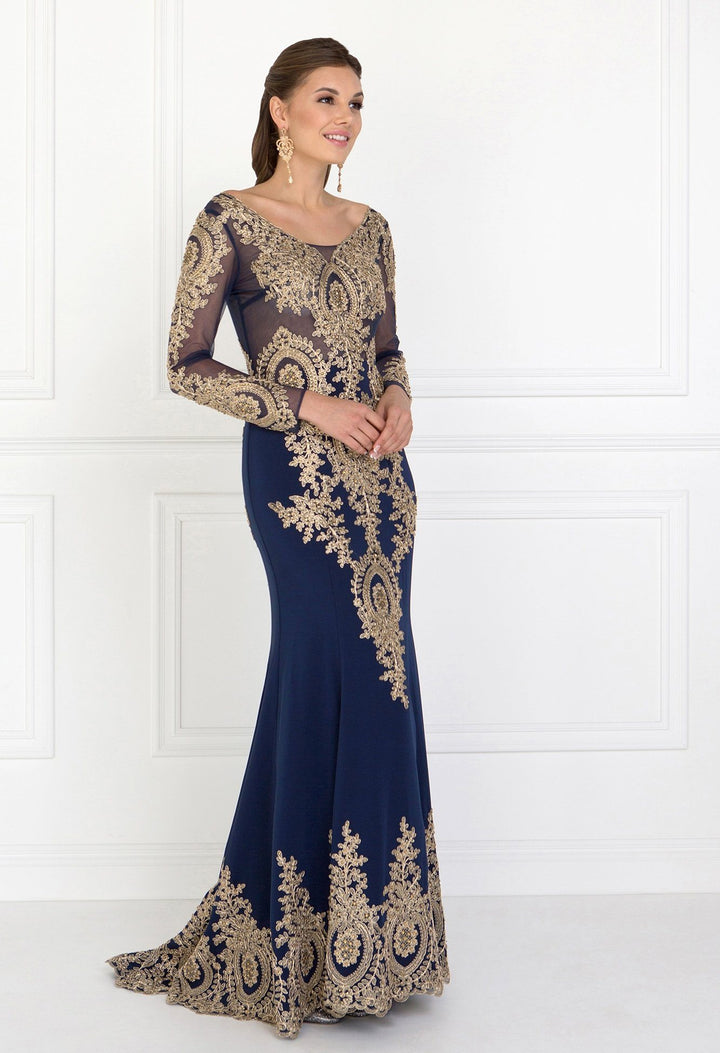 Embellished Long-Sleeve Mermaid Gown by Elizabeth K GL1597-Long Formal Dresses-ABC Fashion