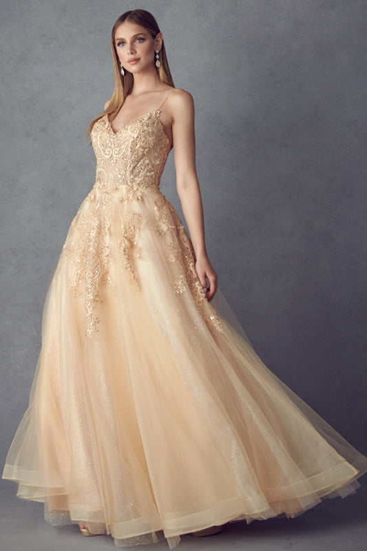 Embellished Long Sleeveless Tulle Dress by Juliet 251
