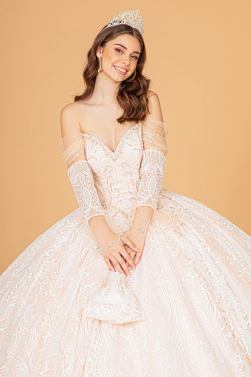 Embellished Off Shoulder Ball Gown by Elizabeth K GL3073