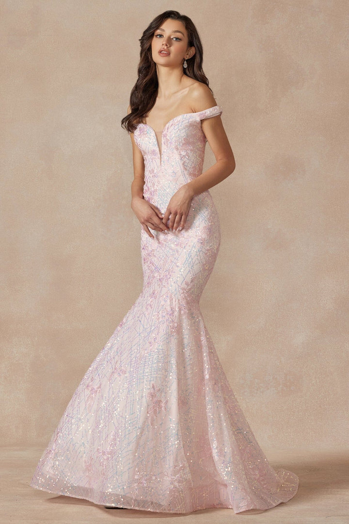 Embellished Off Shoulder Mermaid Dress by Juliet 2412