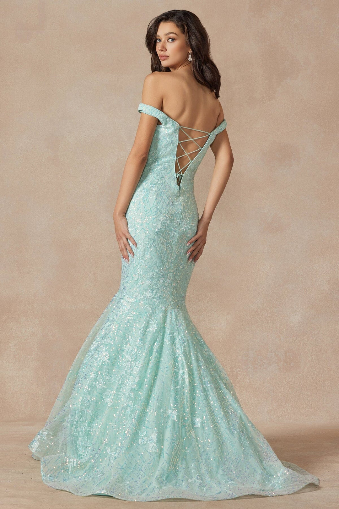 Embellished Off Shoulder Mermaid Dress by Juliet 2412