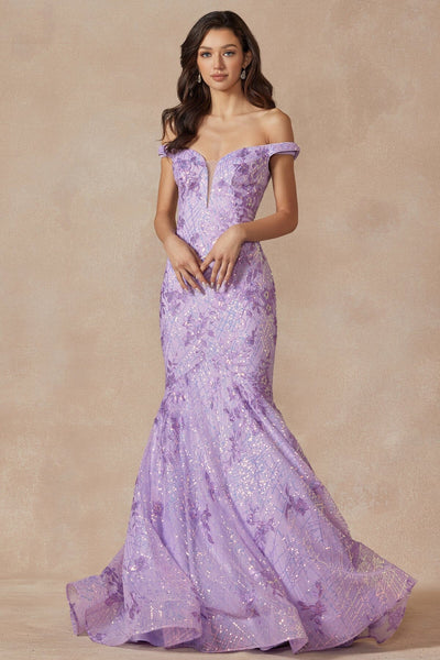 Embellished Off Shoulder Mermaid Dress by Juliet 2412