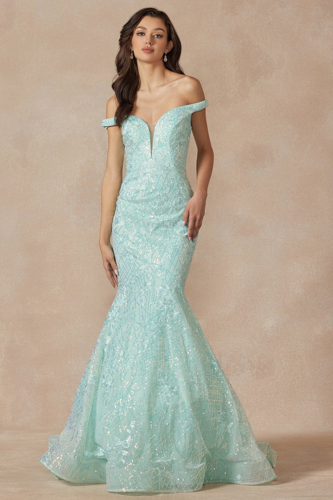 Embellished Off Shoulder Mermaid Dress by Juliet 2412 ABC Fashion Embellished Off Shoulder Mermaid Dress by Juliet 2412 ABC Fashion