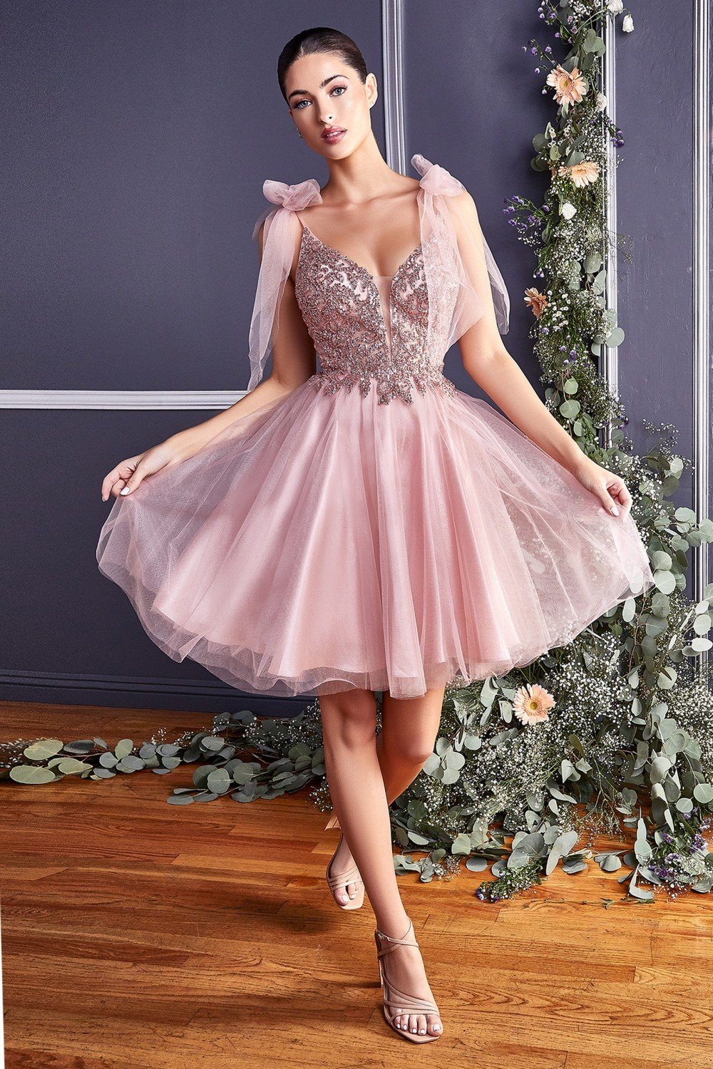 Embellished Short A-line Dress by Cinderella Divine CD0174