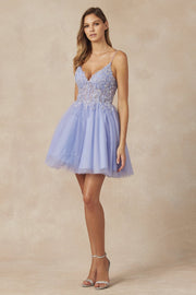 Embellished Short Glitter Tulle Dress by Juliet 863