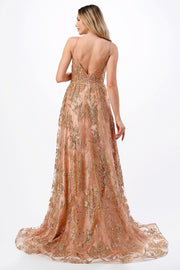 Embellished Sleeveless Deep V-Neck Gown by Coya L2664