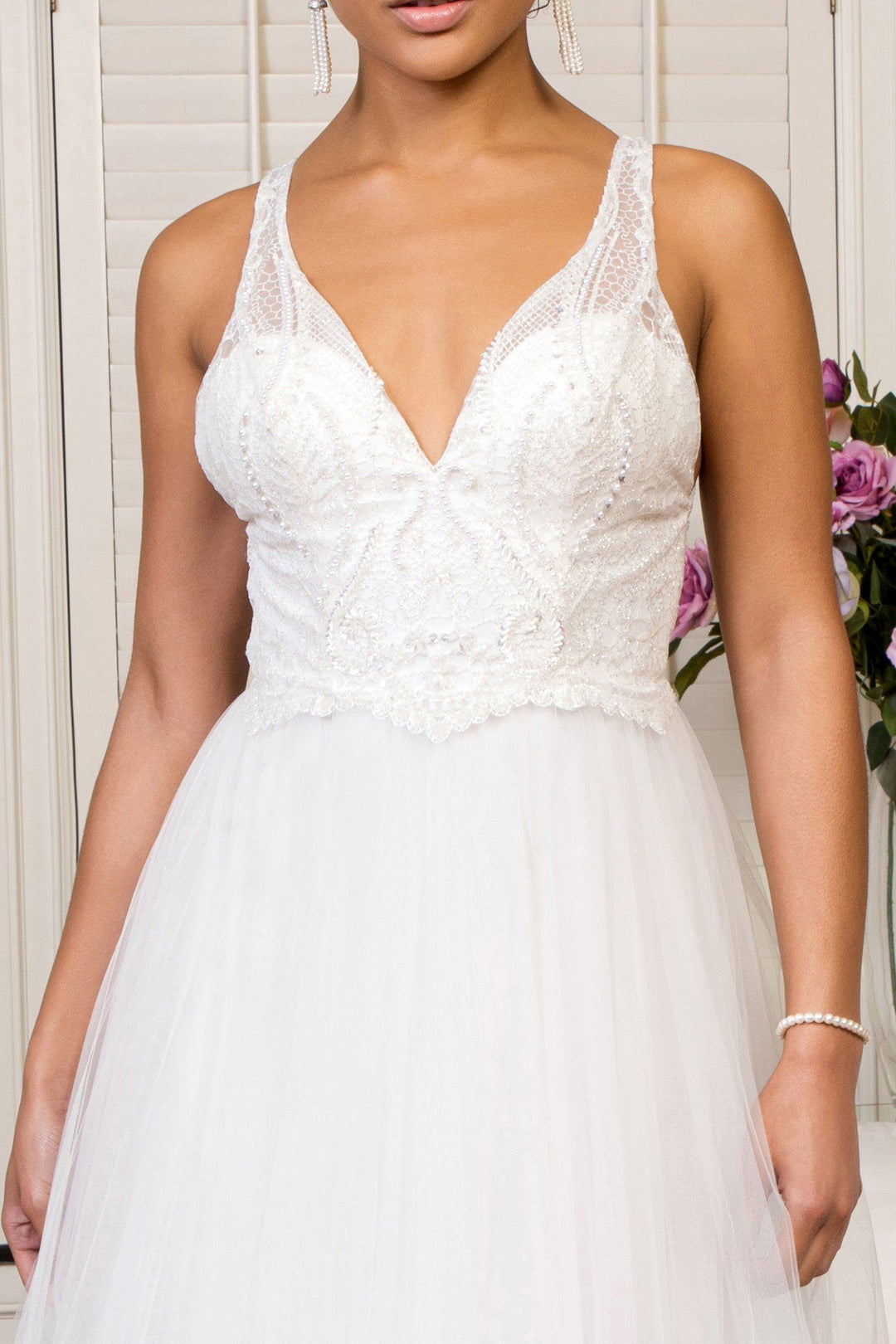 Embellished V-Neck Wedding Dress by Elizabeth K GL1901