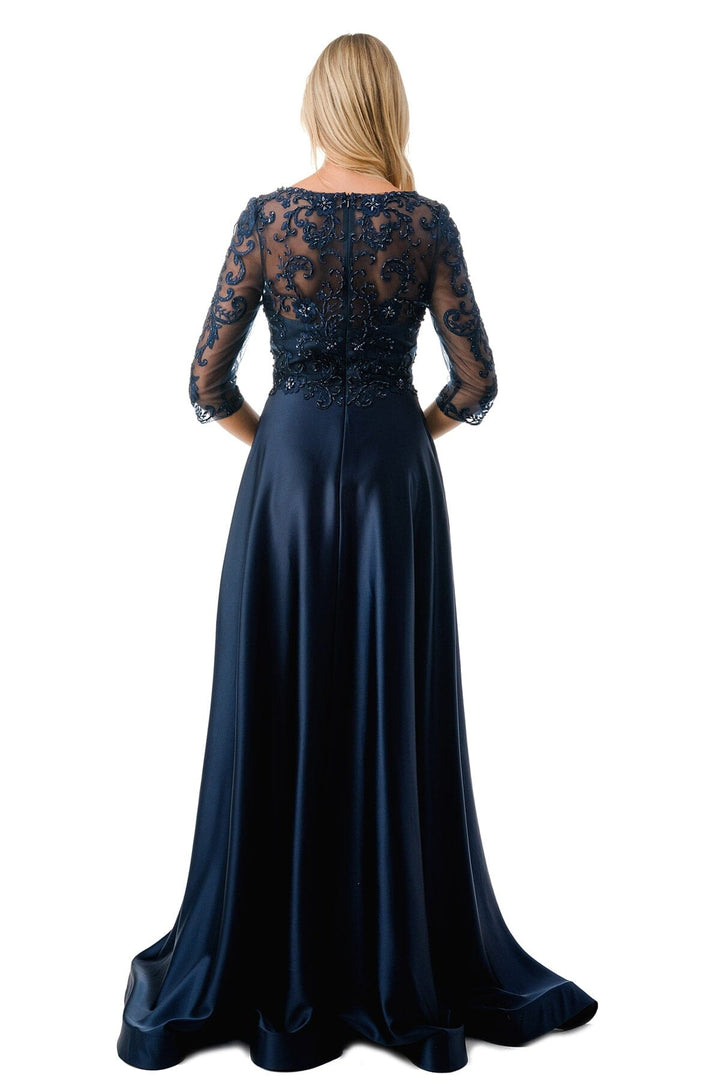 Embroidered 3/4 Sleeve A-line Gown by Coya M2734F