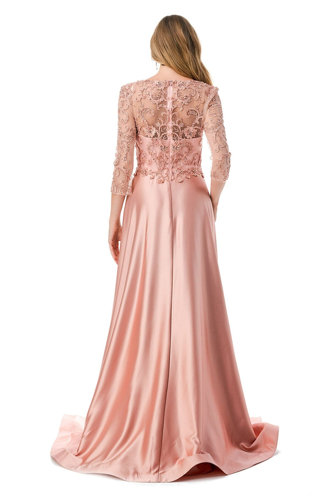 Embroidered 3/4 Sleeve A-line Gown by Coya M2734F