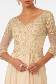Embroidered 3/4 Sleeve Chiffon Gown by Elizabeth K GL2925