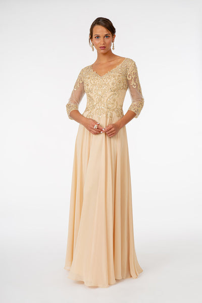 Embroidered 3/4 Sleeve Chiffon Gown by Elizabeth K GL2925