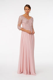 Embroidered 3/4 Sleeve Chiffon Gown by Elizabeth K GL2925
