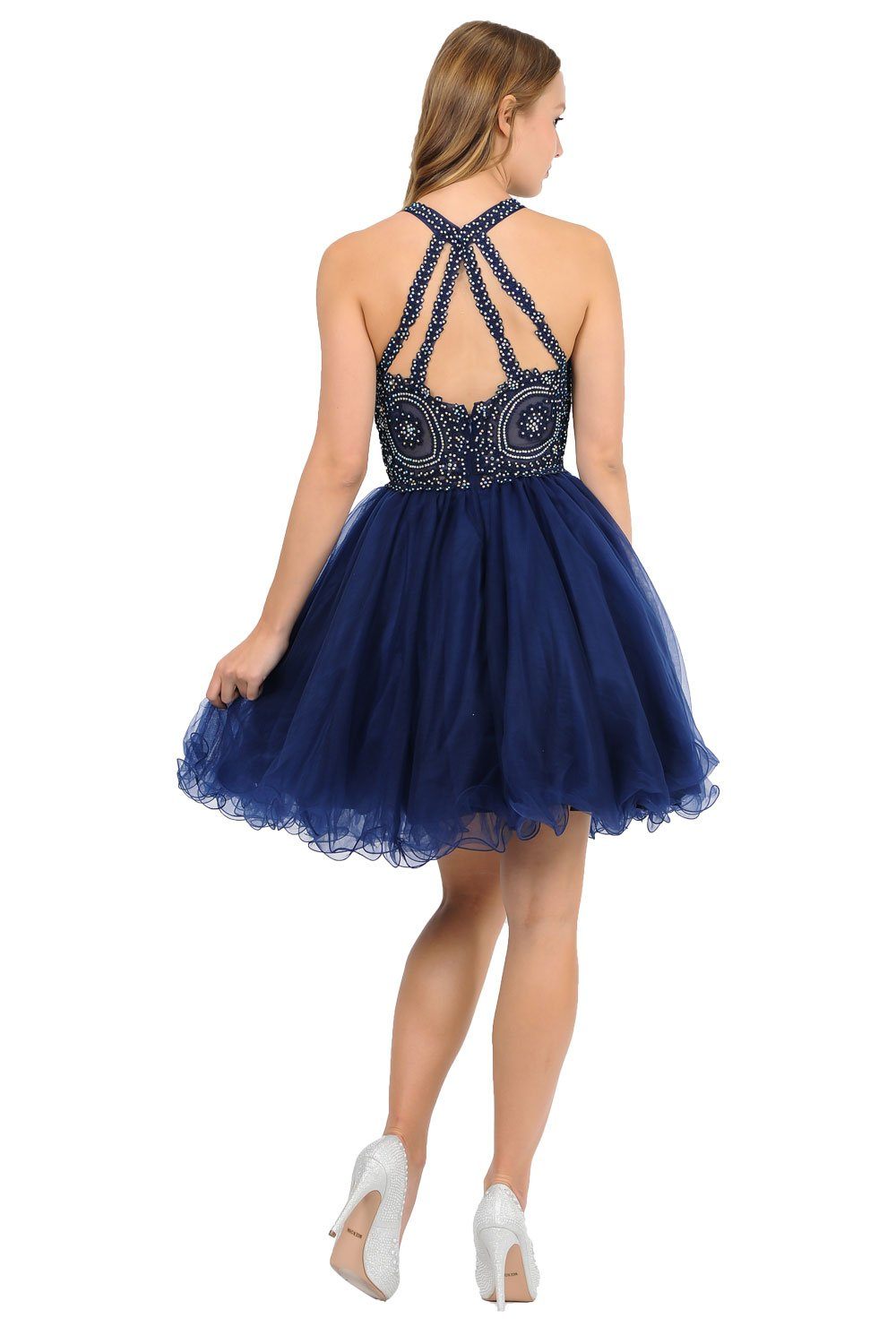 Embroidered Applique Short Ruffled Tulle Dress by Poly USA 8308