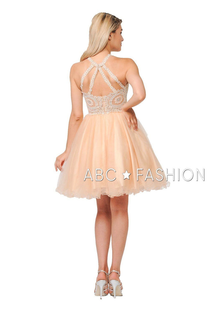 Embroidered Applique Short Ruffled Tulle Dress by Poly USA 8308-Short Cocktail Dresses-ABC Fashion