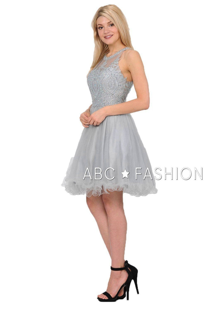 Embroidered Applique Short Ruffled Tulle Dress by Poly USA 8308-Short Cocktail Dresses-ABC Fashion