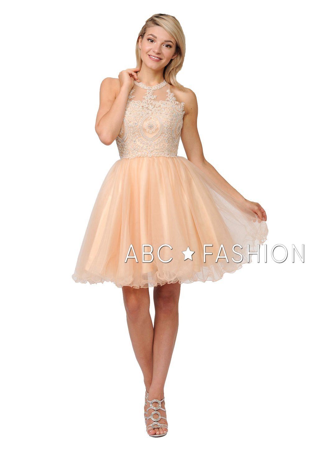 Embroidered Applique Short Ruffled Tulle Dress by Poly USA 8308-Short Cocktail Dresses-ABC Fashion
