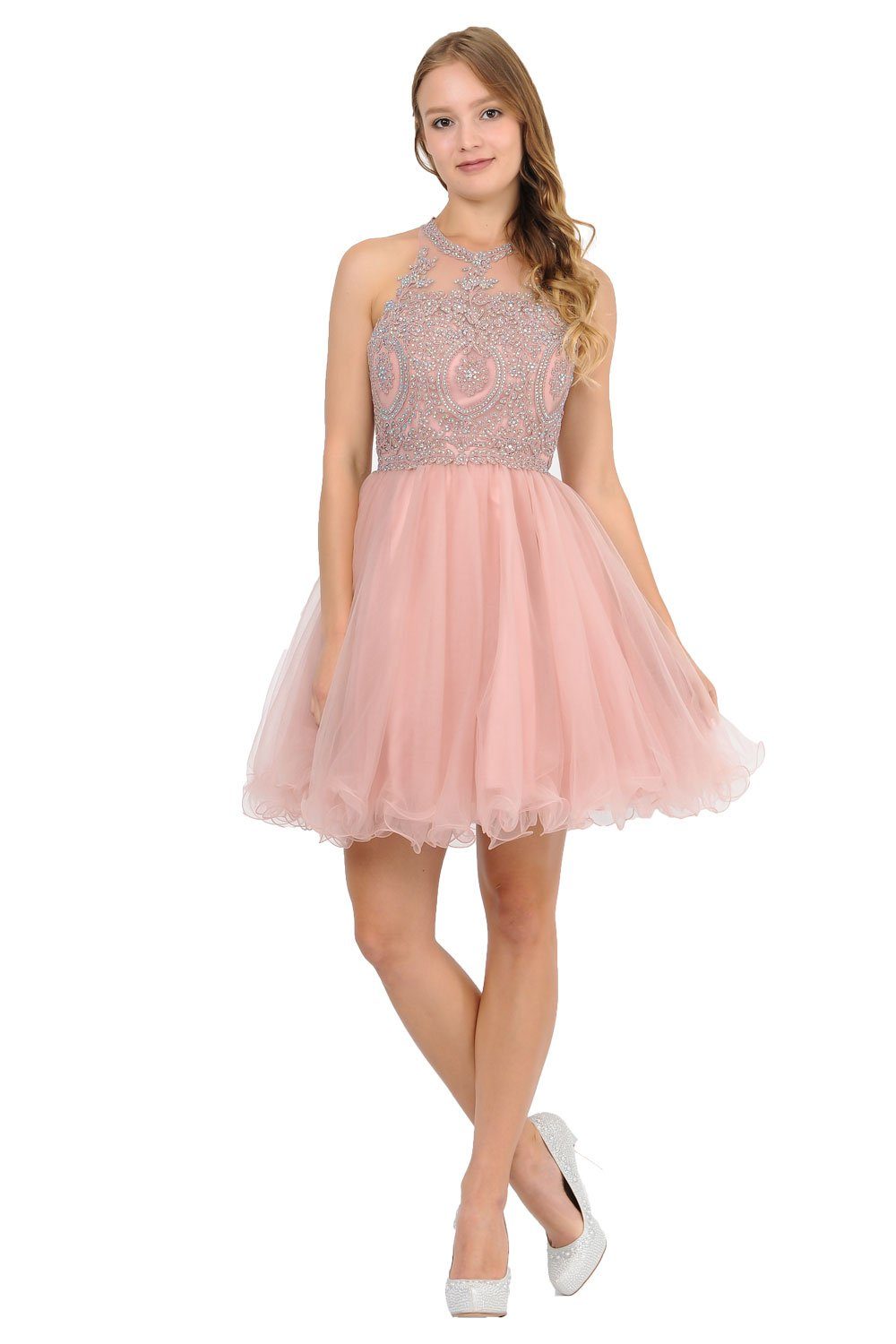 Embroidered Applique Short Ruffled Tulle Dress by Poly USA 8308