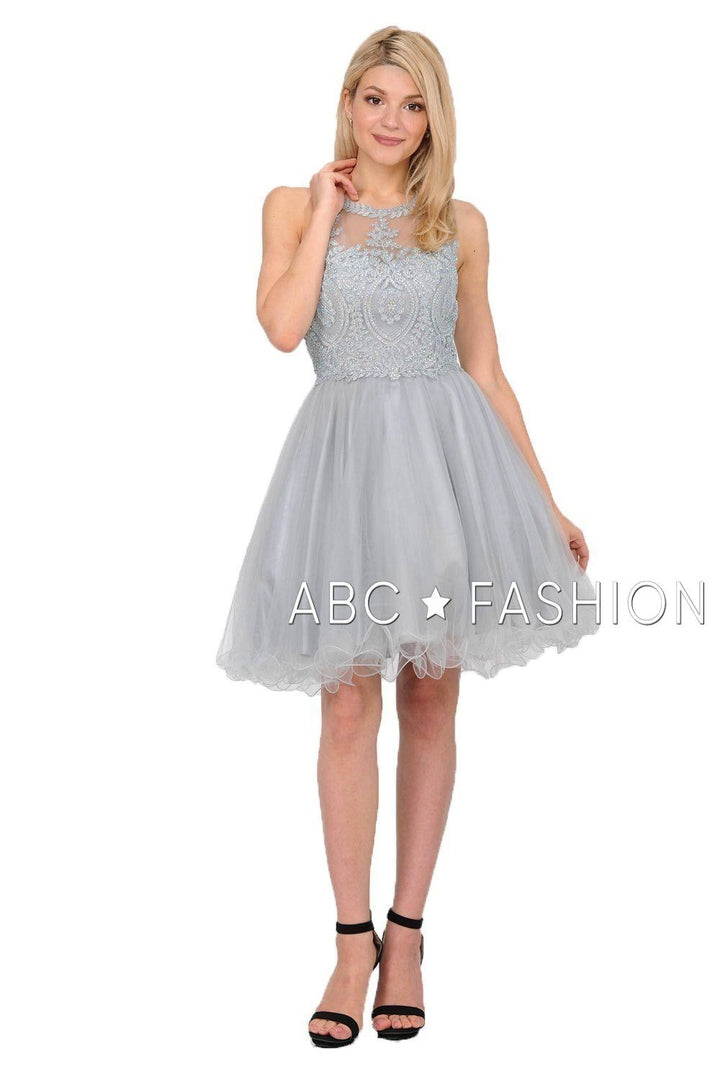 Embroidered Applique Short Ruffled Tulle Dress by Poly USA 8308-Short Cocktail Dresses-ABC Fashion