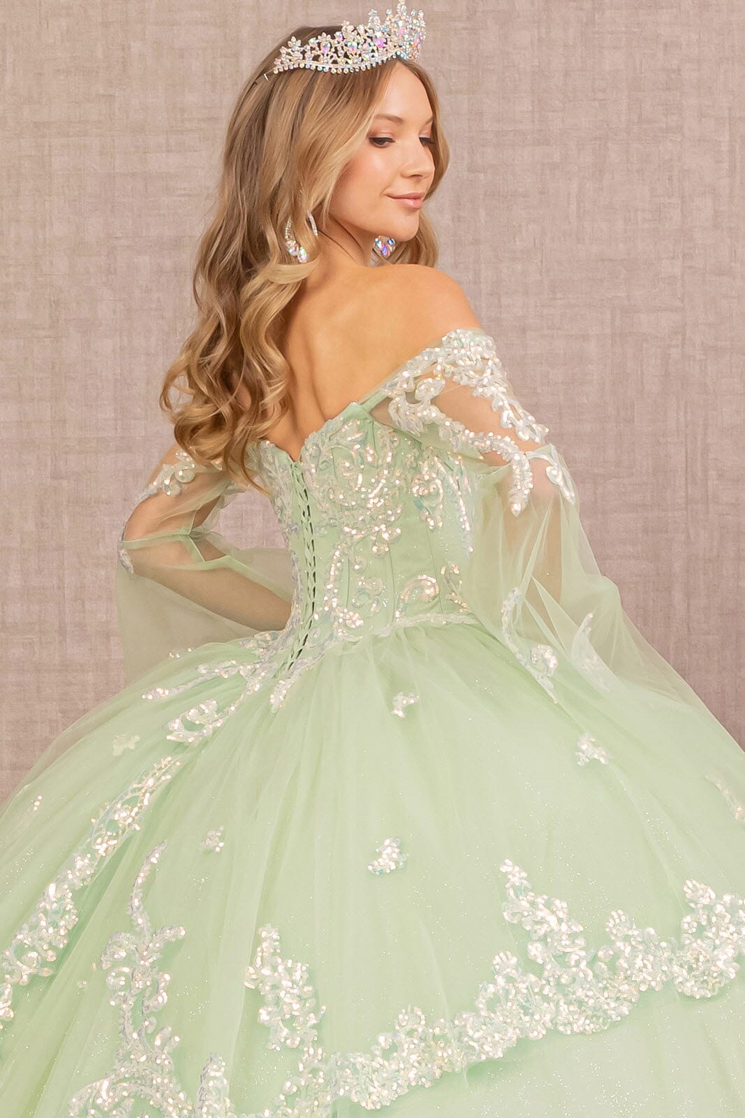 Embroidered Bell Sleeve Ball Gown by Elizabeth K GL3109