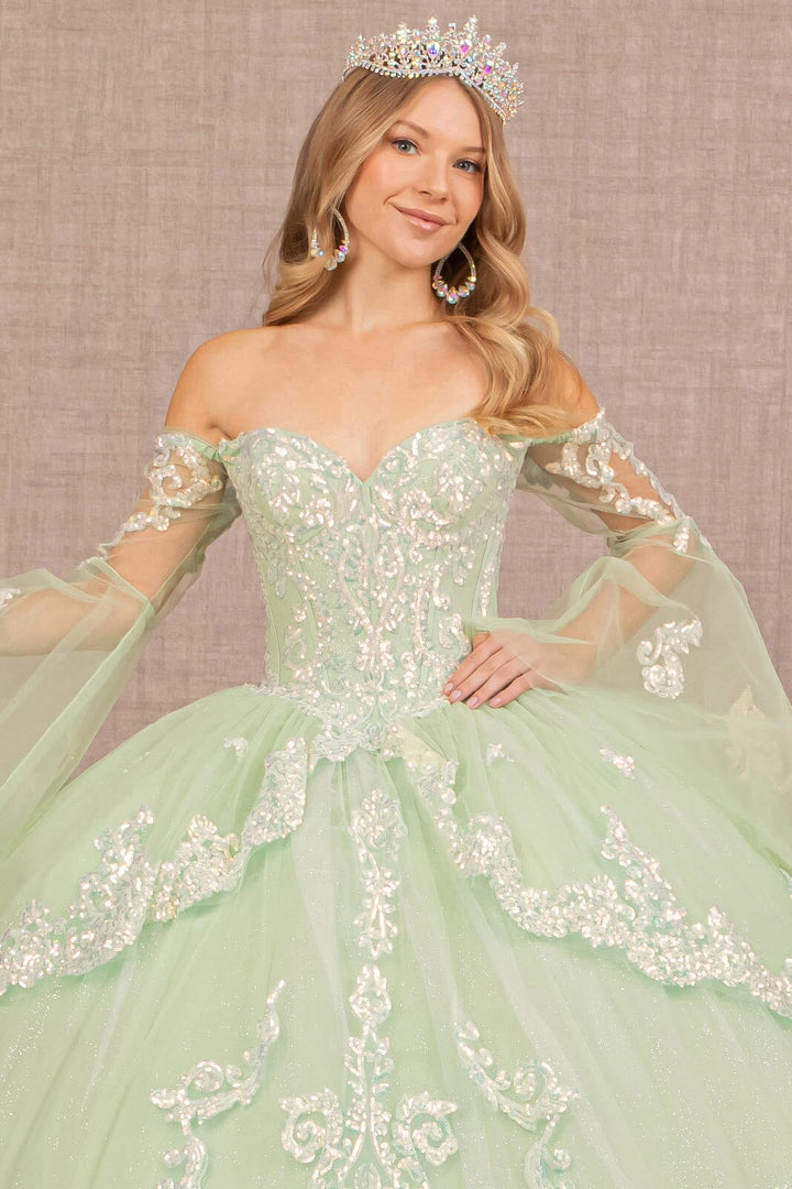 Embroidered Bell Sleeve Ball Gown by Elizabeth K GL3109