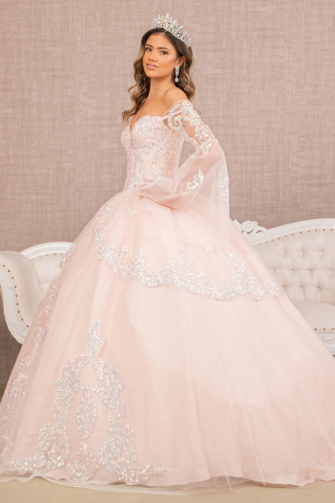 Embroidered Bell Sleeve Ball Gown by Elizabeth K GL3109