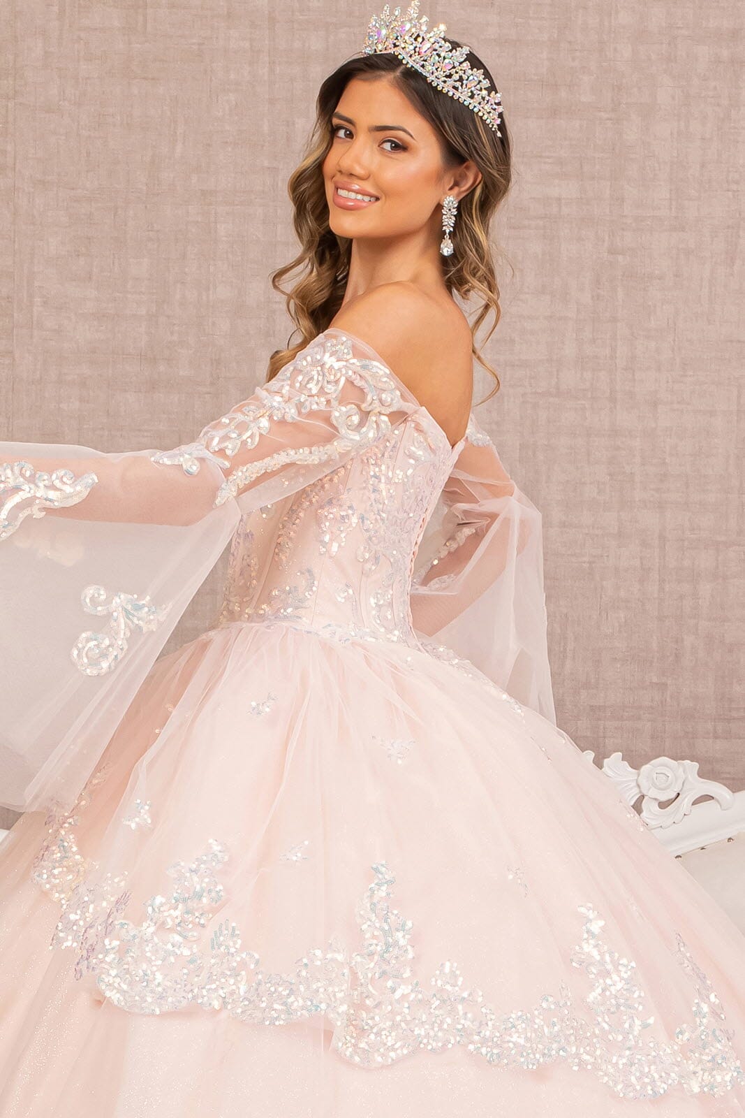 Embroidered Bell Sleeve Ball Gown by Elizabeth K GL3109