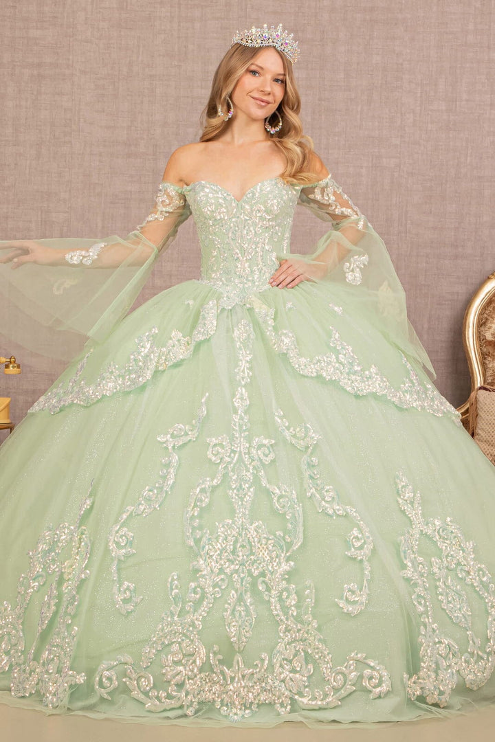 Embroidered Bell Sleeve Ball Gown by Elizabeth K GL3109