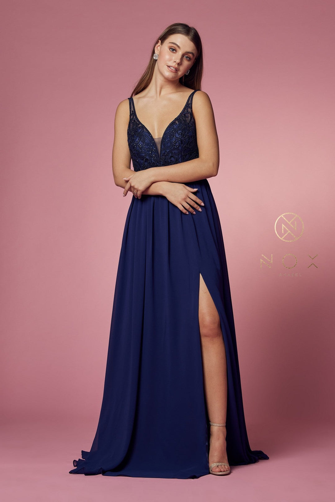 Embroidered Bodice A-line Gown by Nox Anabel Y299