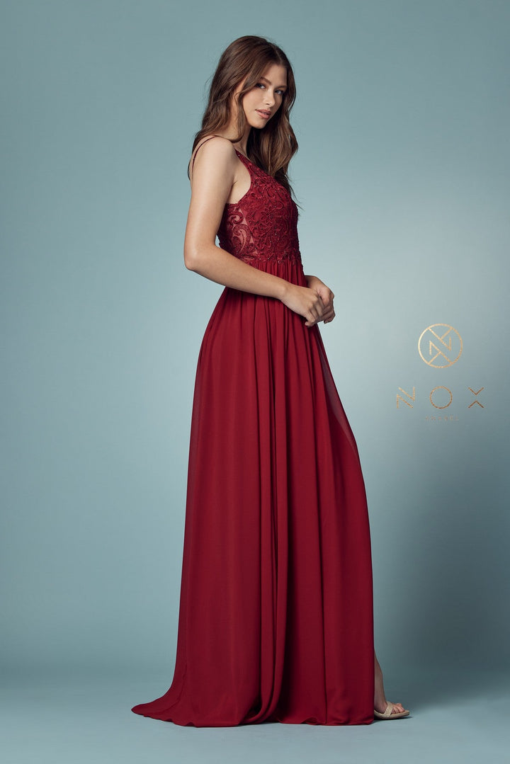 Embroidered Bodice A-line Gown by Nox Anabel Y299