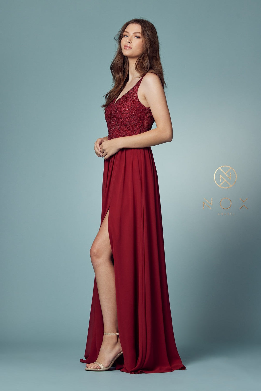 Embroidered Bodice A-line Gown by Nox Anabel Y299