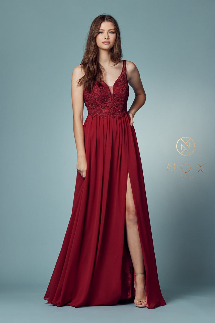 Embroidered Bodice A-line Gown by Nox Anabel Y299