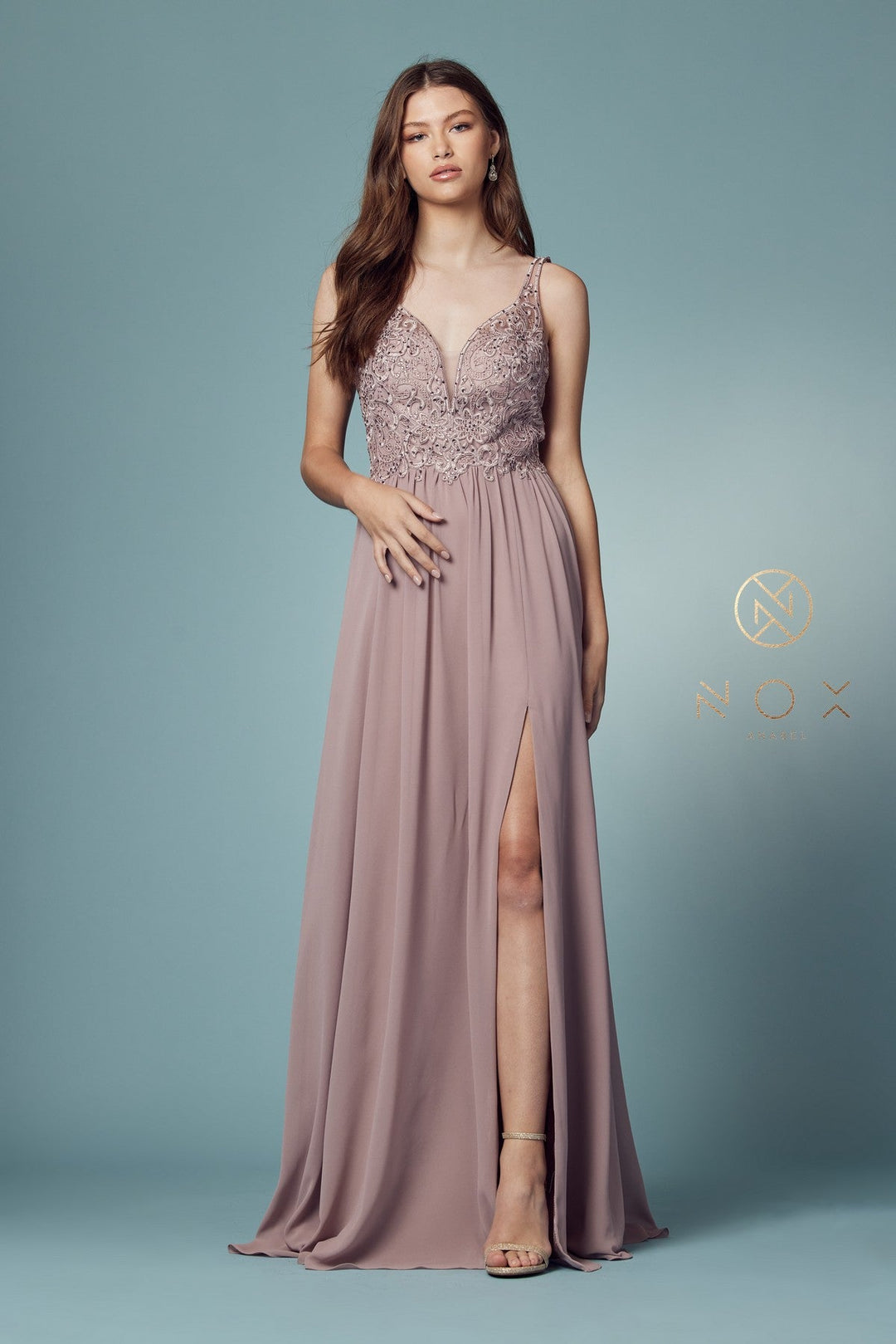 Embroidered Bodice A-line Gown by Nox Anabel Y299