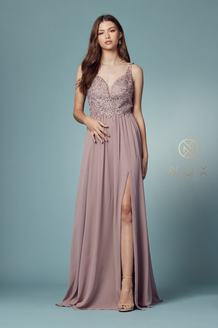 Embroidered Bodice A-line Gown by Nox Anabel Y299