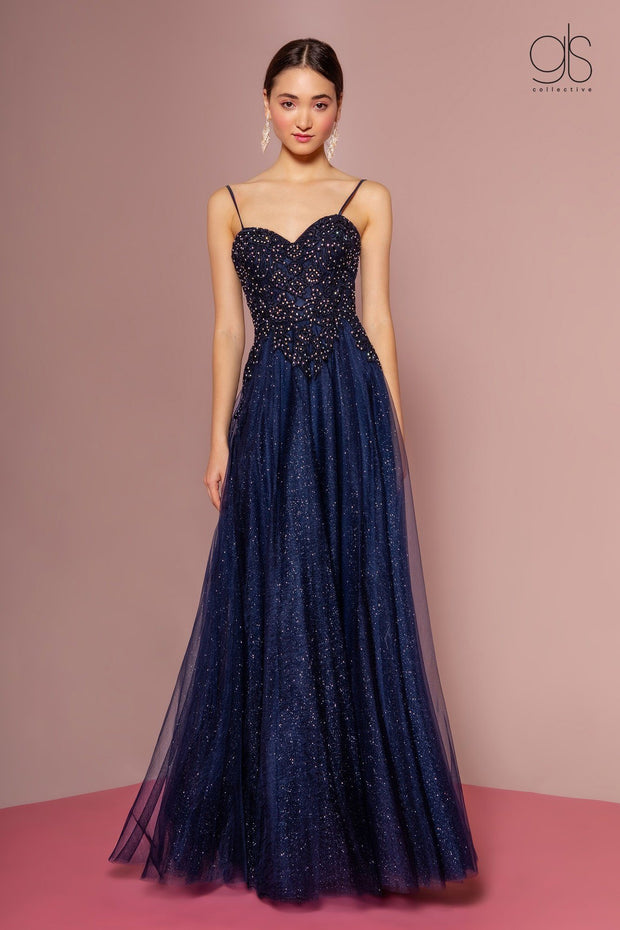 Embroidered Bodice Glitter A-line Gown by Elizabeth K GL2694-Long Formal Dresses-ABC Fashion