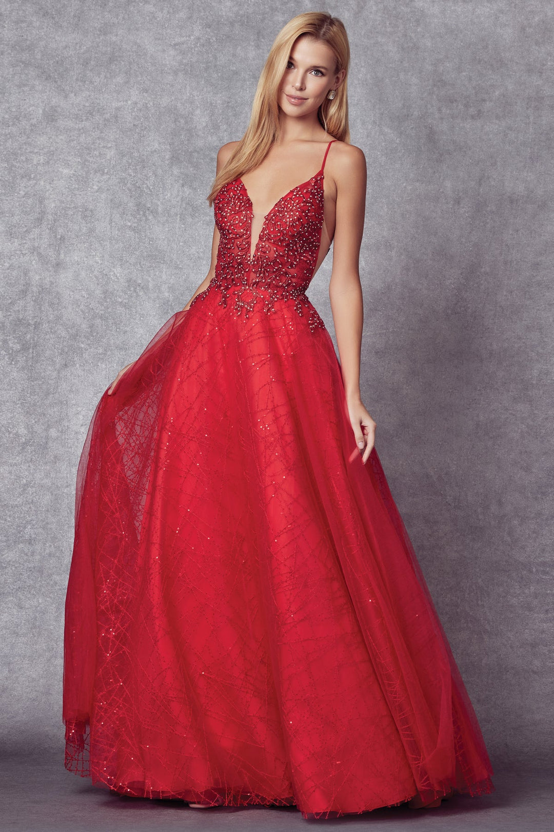Embroidered Bodice Long Sleeveless Dress by Juliet 689
