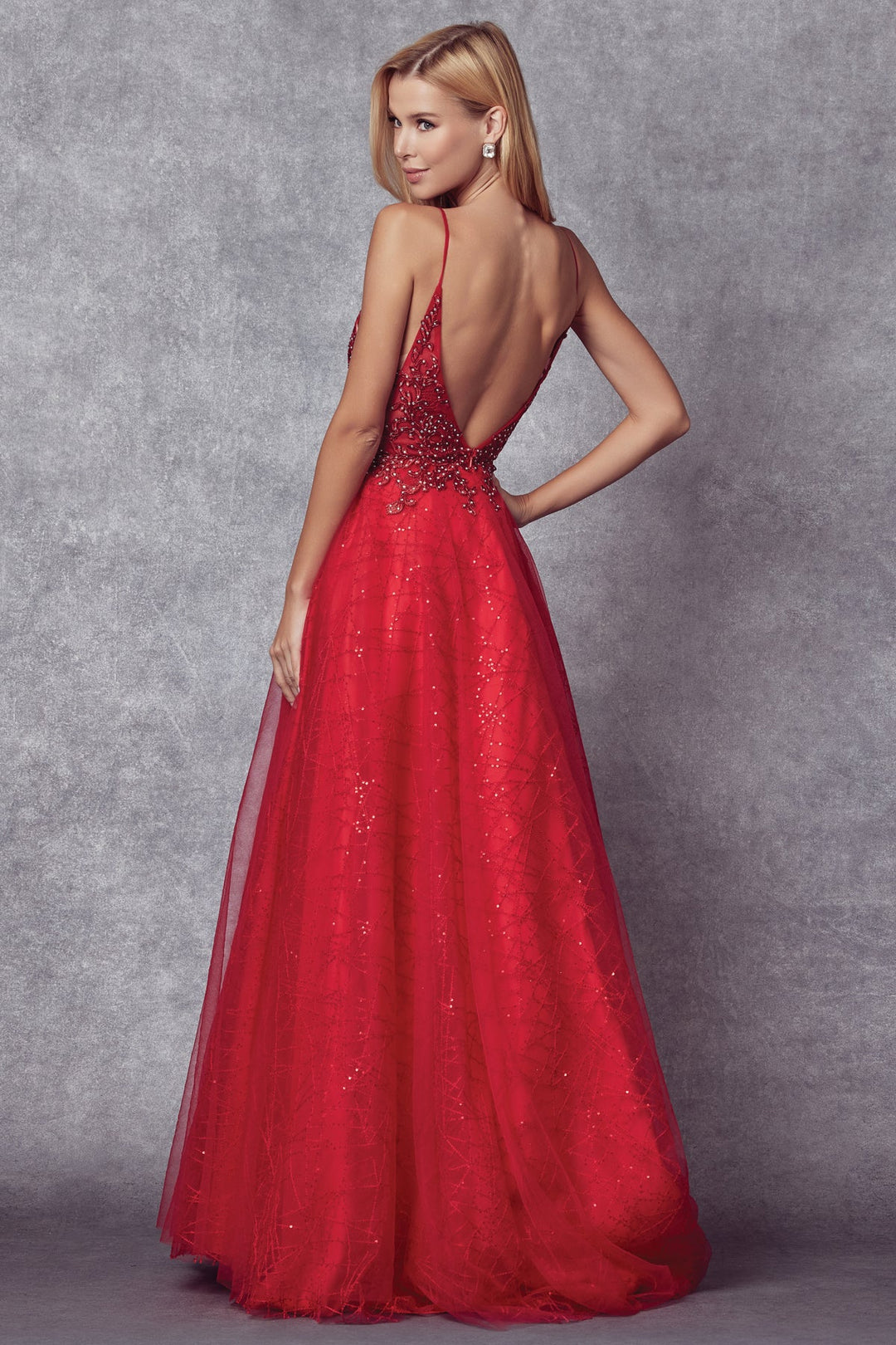 Embroidered Bodice Long Sleeveless Dress by Juliet 689