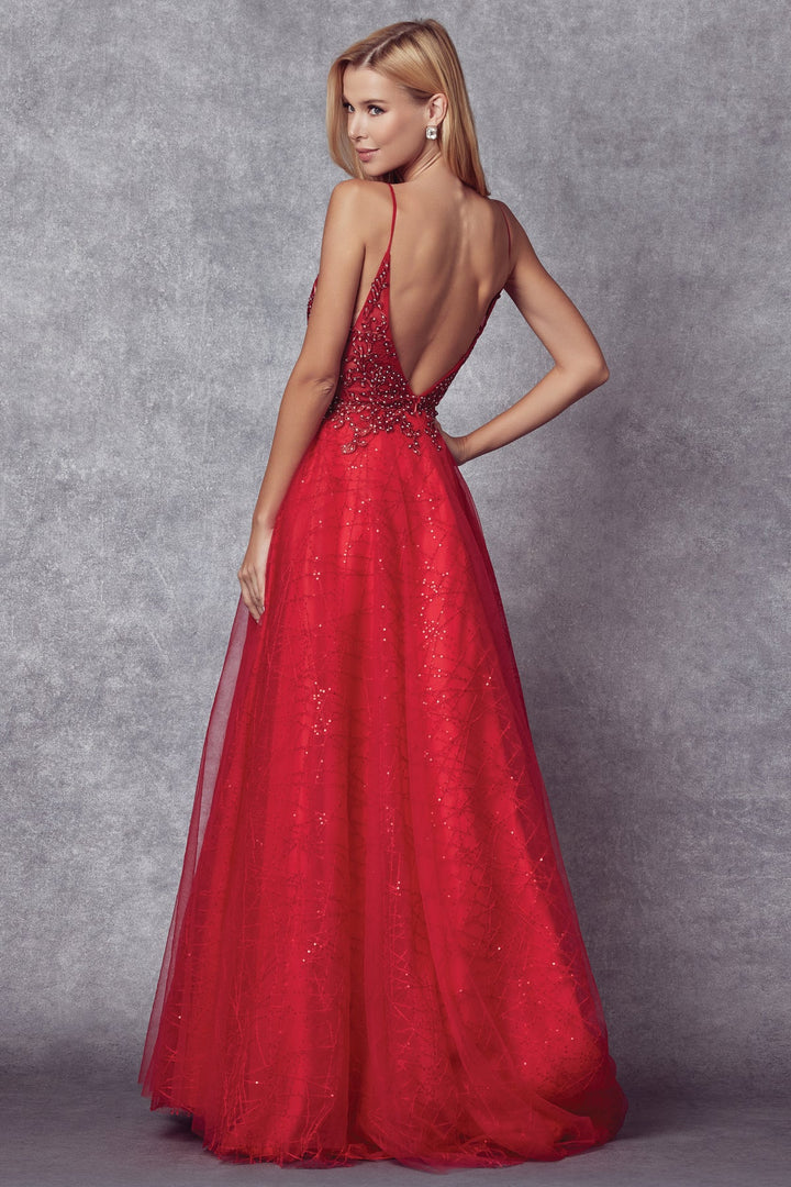 Embroidered Bodice Long Sleeveless Dress by Juliet 689