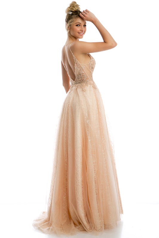 Embroidered Bodice Long Sleeveless Dress by Juliet 689