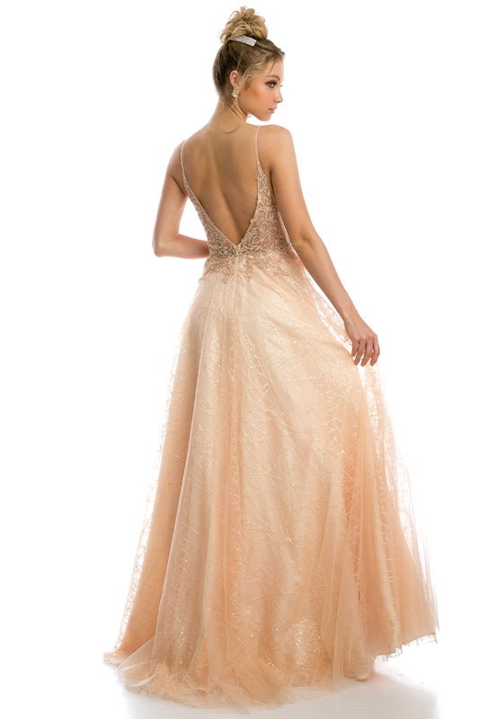 Embroidered Bodice Long Sleeveless Dress by Juliet 689